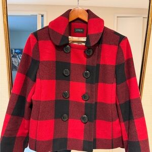 J. Crew Women's Red and Black Plaid Wool peacoat